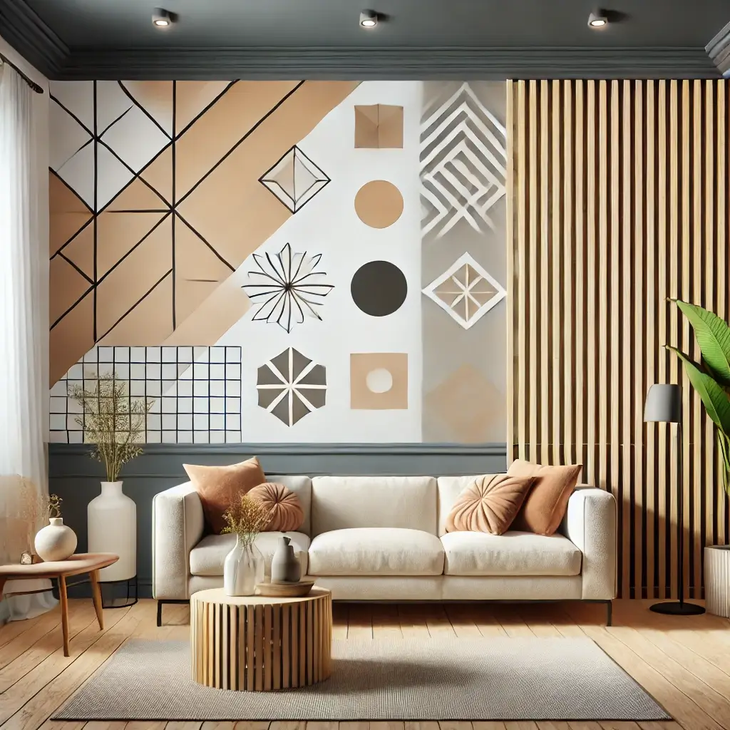 modern-living-room-with-budget-friendly-wall-upgrades.-The-scene-features-a-peel-and-stick-wallpaper-accent-wall