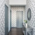 Botanical peel-and-stick wallpaper in a hallway