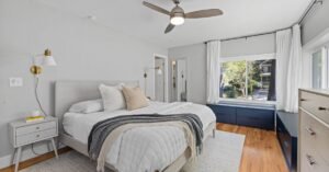 A modern ceiling fan in a bedroom