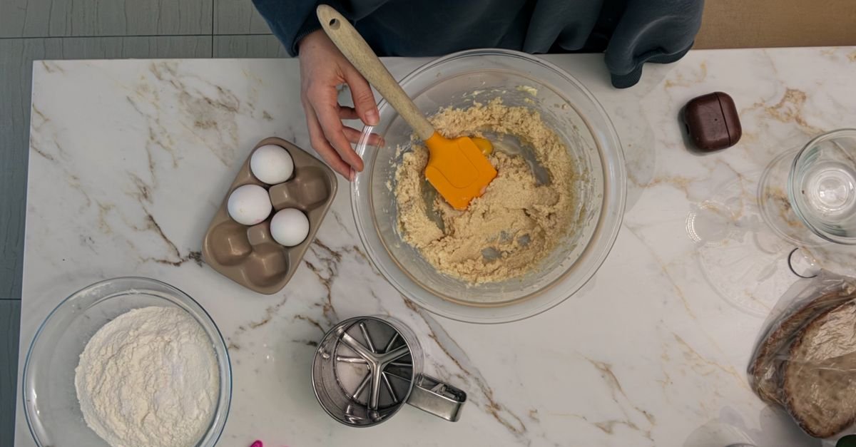Stand mixer beaters with baking ingredients