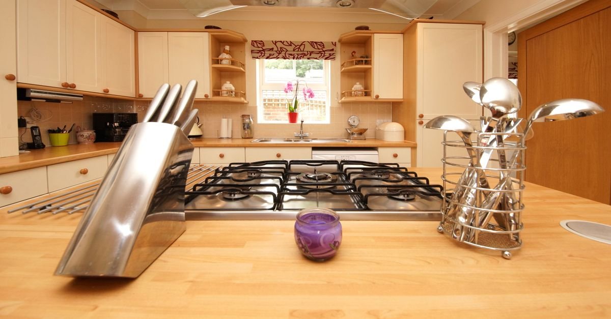 A knife block on a kitchen counter