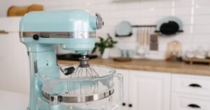 A stand mixer on a kitchen countertop