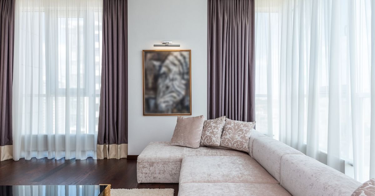 Curtains hung in a bright living room