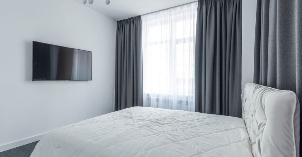 Blackout curtains in a bedroom