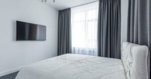 Blackout curtains in a bedroom