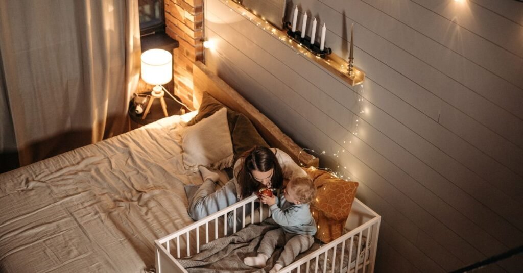 Cozy crib corner with a warm night lamp