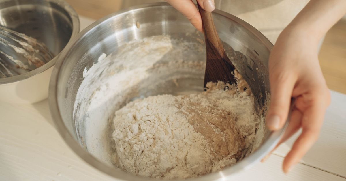 Mixing dough in a stand mixer bowl