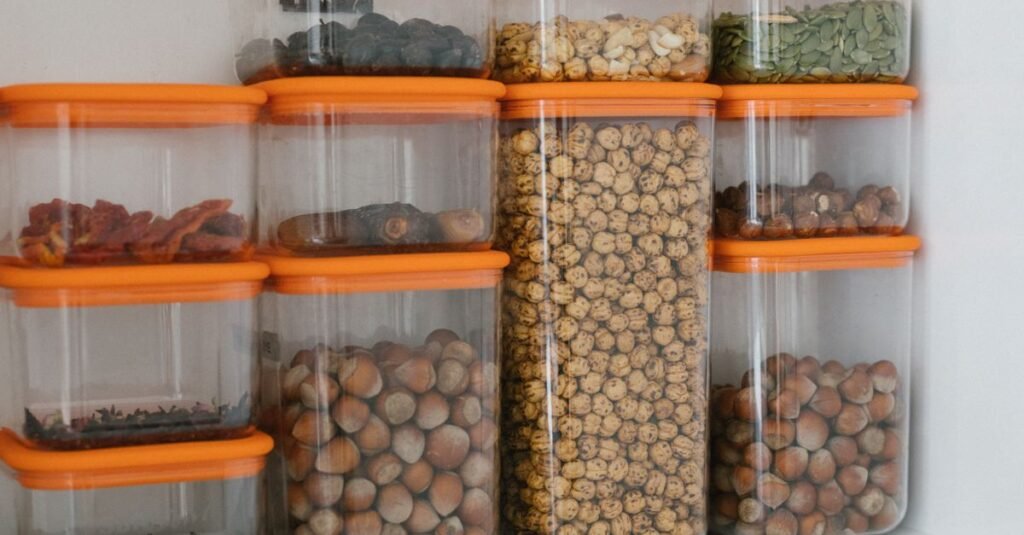Airtight containers stacked with pet food