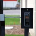Smart video doorbell mounted on modern home entrance