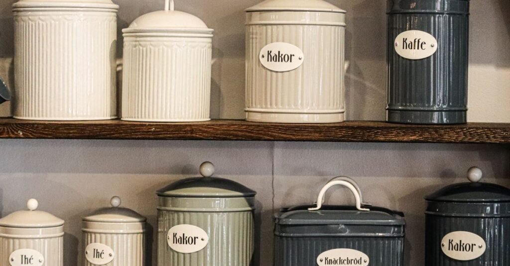 Cream and black labeled canister sets